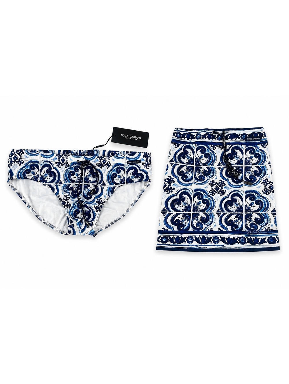 Dolce & Gabbana Majolica Print Swim Briefs Blue White Size L (IT 6 / EU XL) NWT